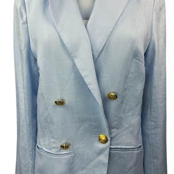 NEW Central Park West Blue Frankie Linen Double Breasted Blazer Coat Jacket Sz M - Picture 3 of 5